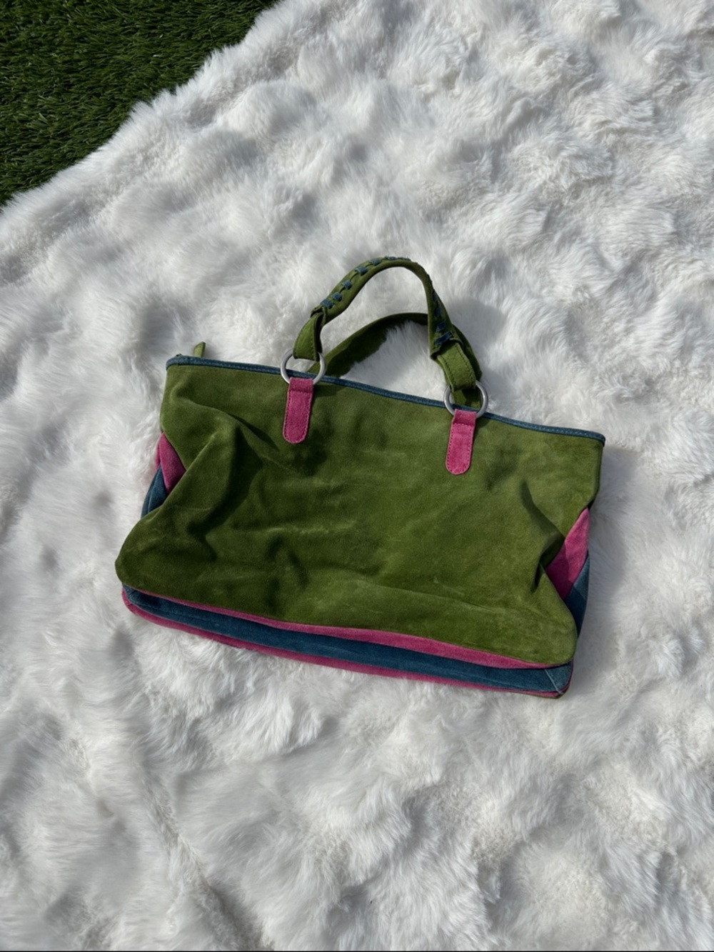 Claudia Firenze Italian leather suede purse handbag pink green blue - Picture 13 of 14
